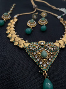 Polki Necklace Gold Set - Green