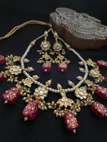 Load image into Gallery viewer, Kundan Handpainted Necklace Gold Set - Red
