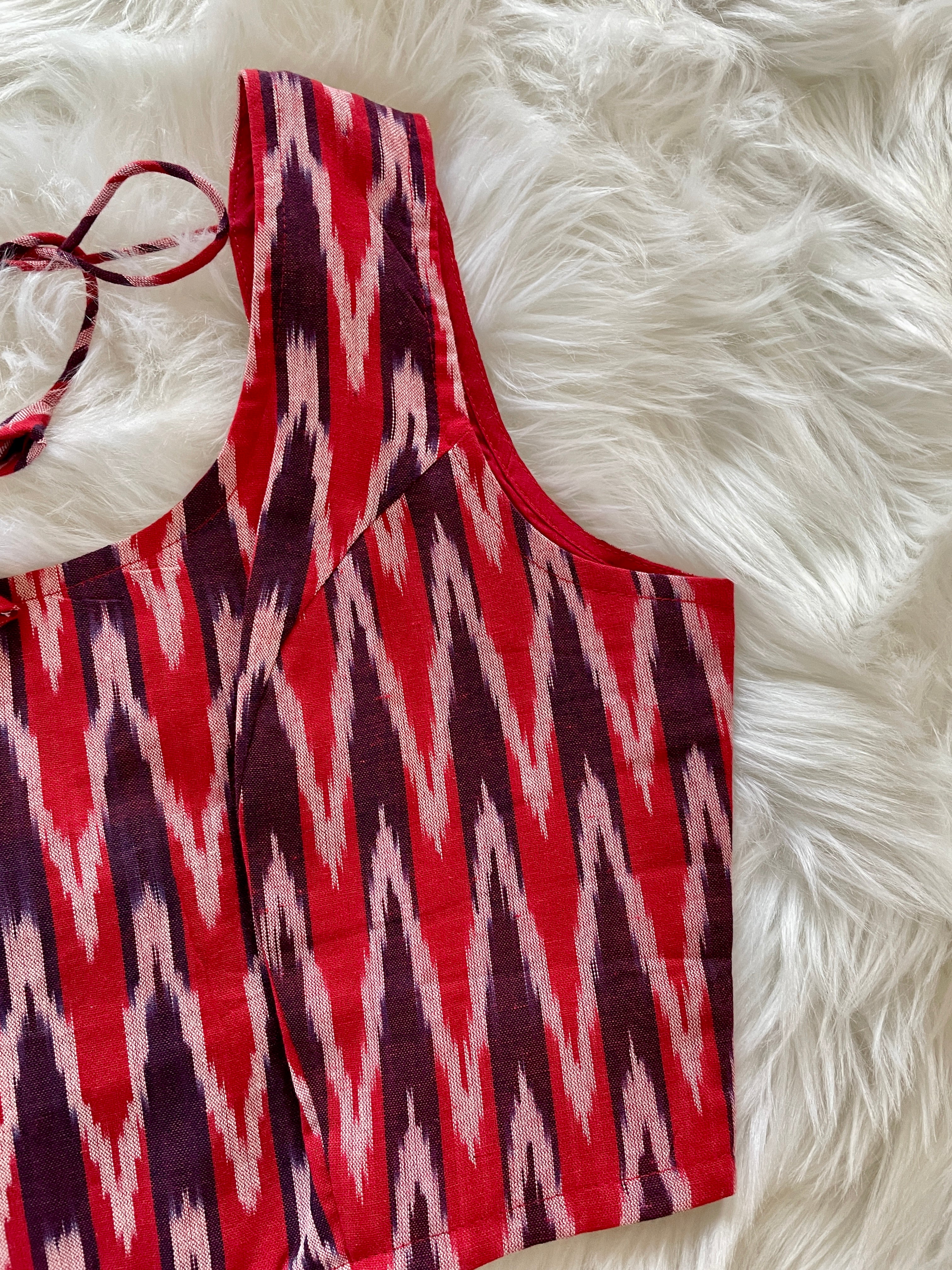 Ikkat Cotton Blouse - Red Burgundy