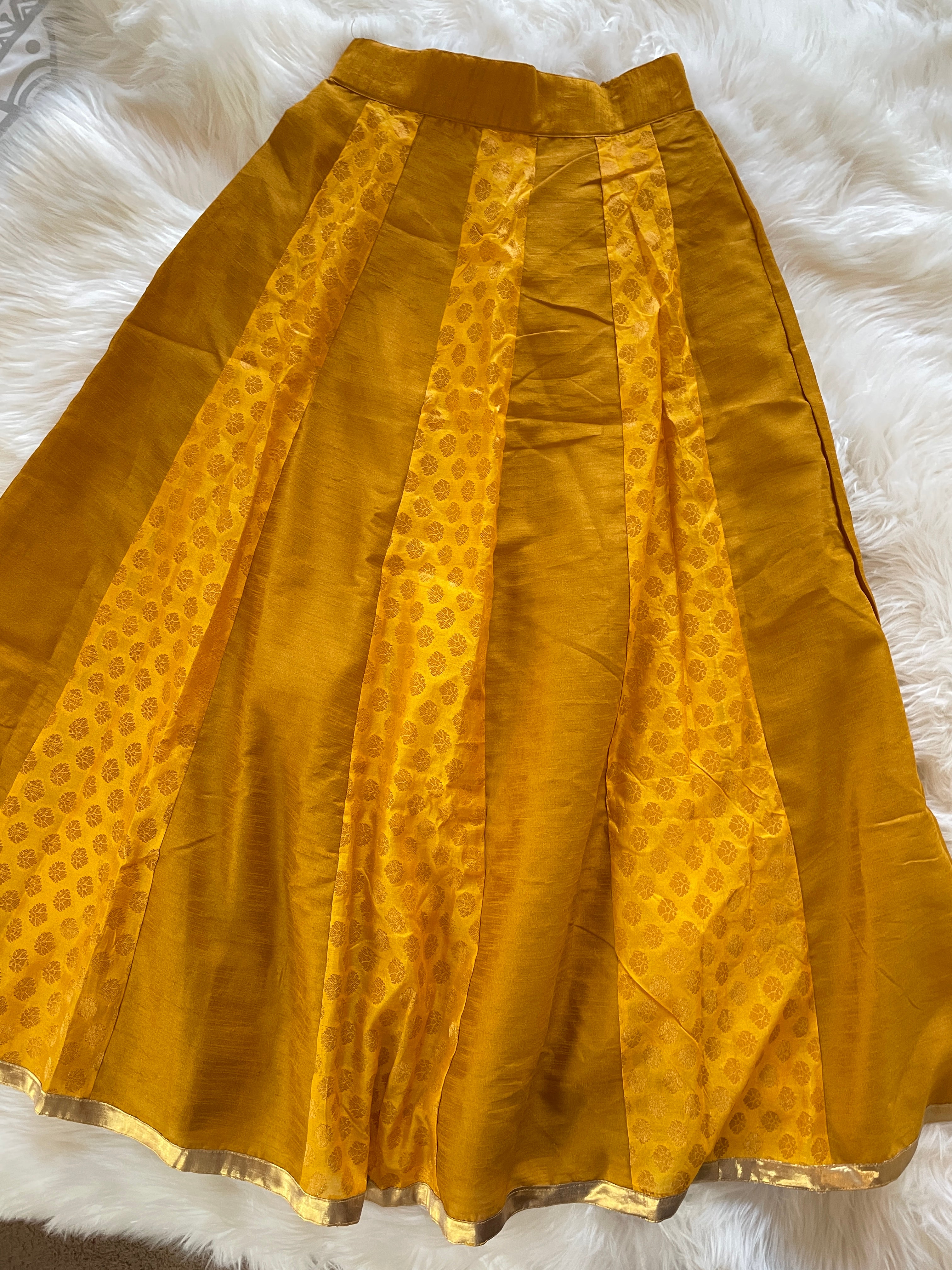 Brocade Panel Skirt - Mustard Yellow