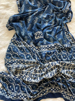 Load image into Gallery viewer, Cotton Block Print Bagru Saree - Indigo
