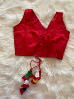 Load image into Gallery viewer, Silk Croptop Tassles Blouse - Red
