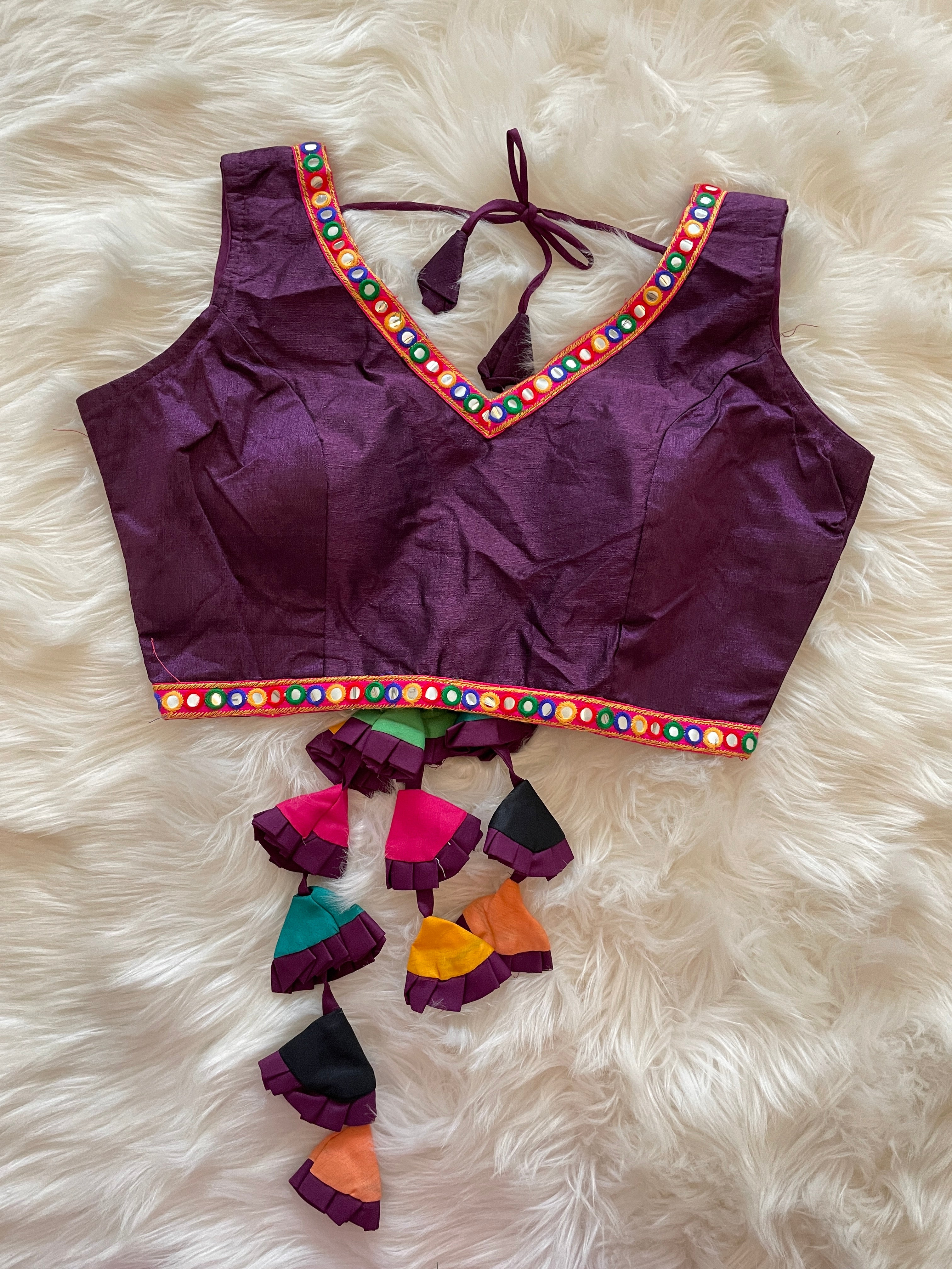 Silk Mirrorwork Tassle Blouse - Burgundy