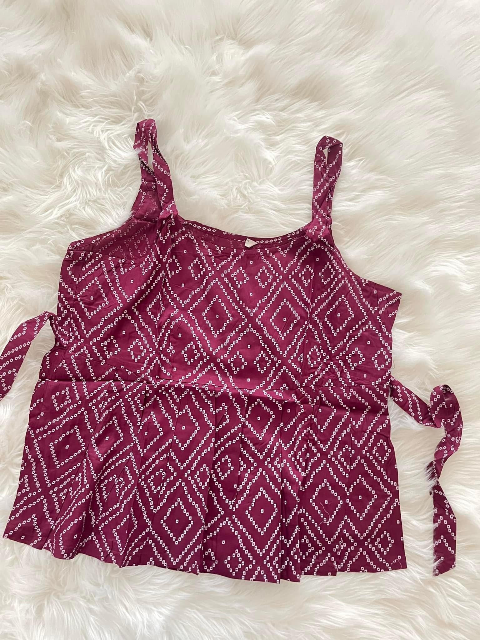 Bandhani Croptop - Burgundy