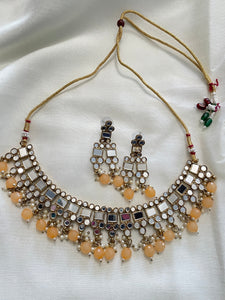 Mirror Necklace Set - Yellow Stones