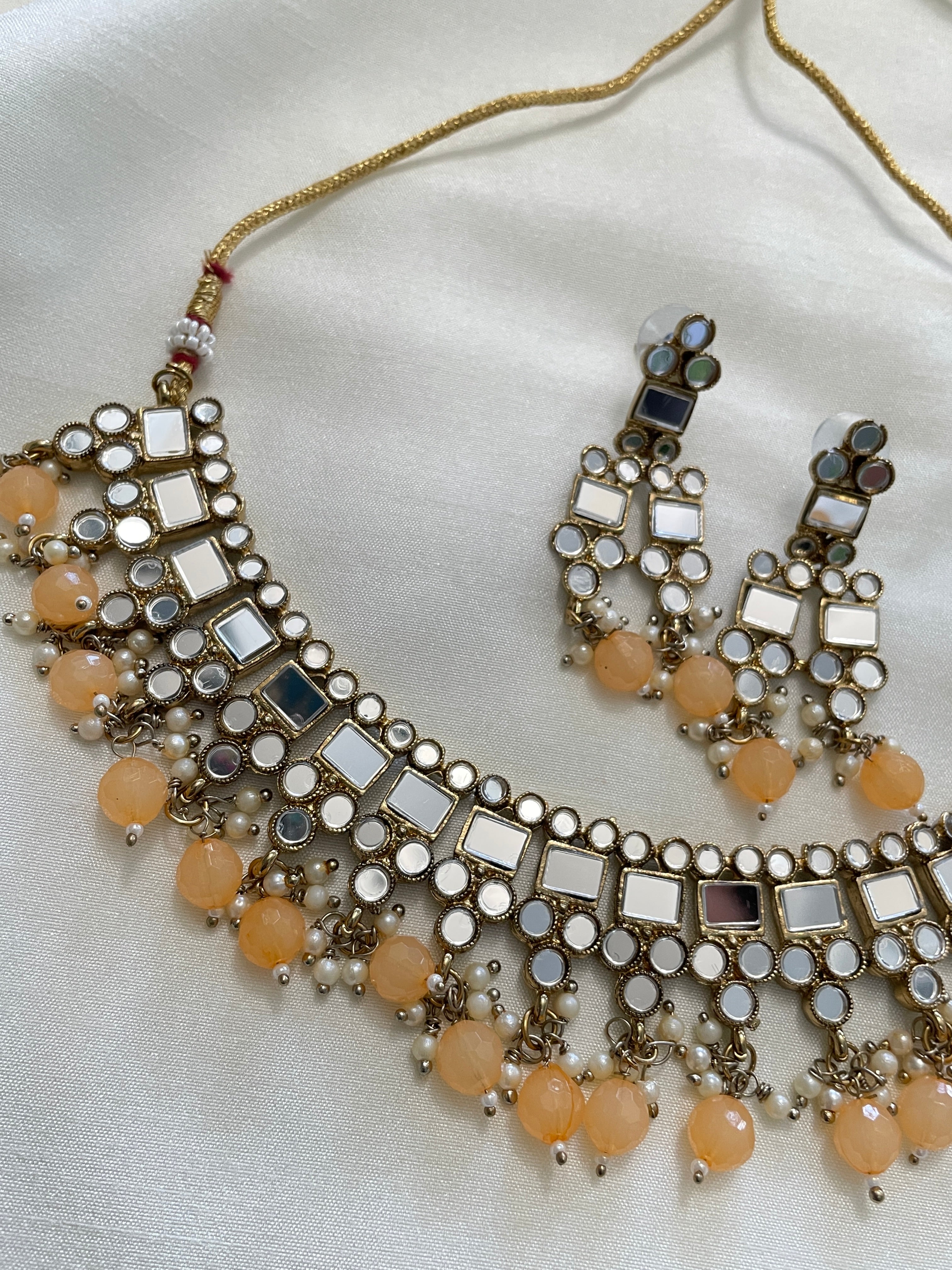 Mirror Necklace Set - Yellow Stones