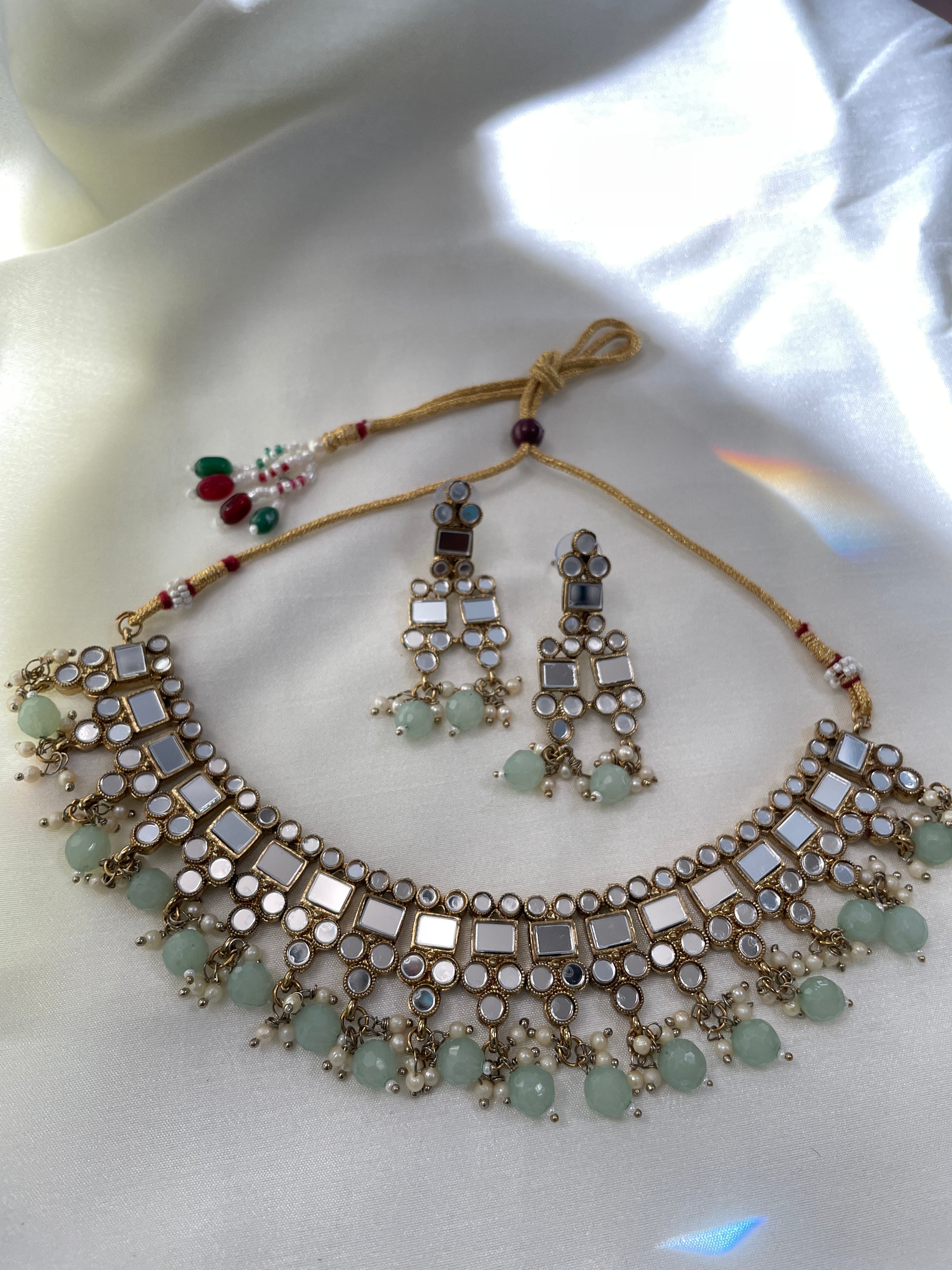 Mirror Necklace Set - Mint Green