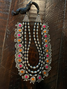 Kundan Long Necklace Silver Polish