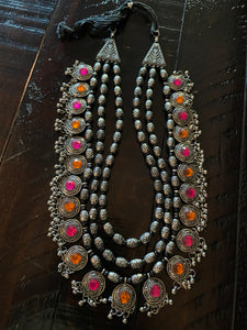 Kundan Long Necklace Silver Polish