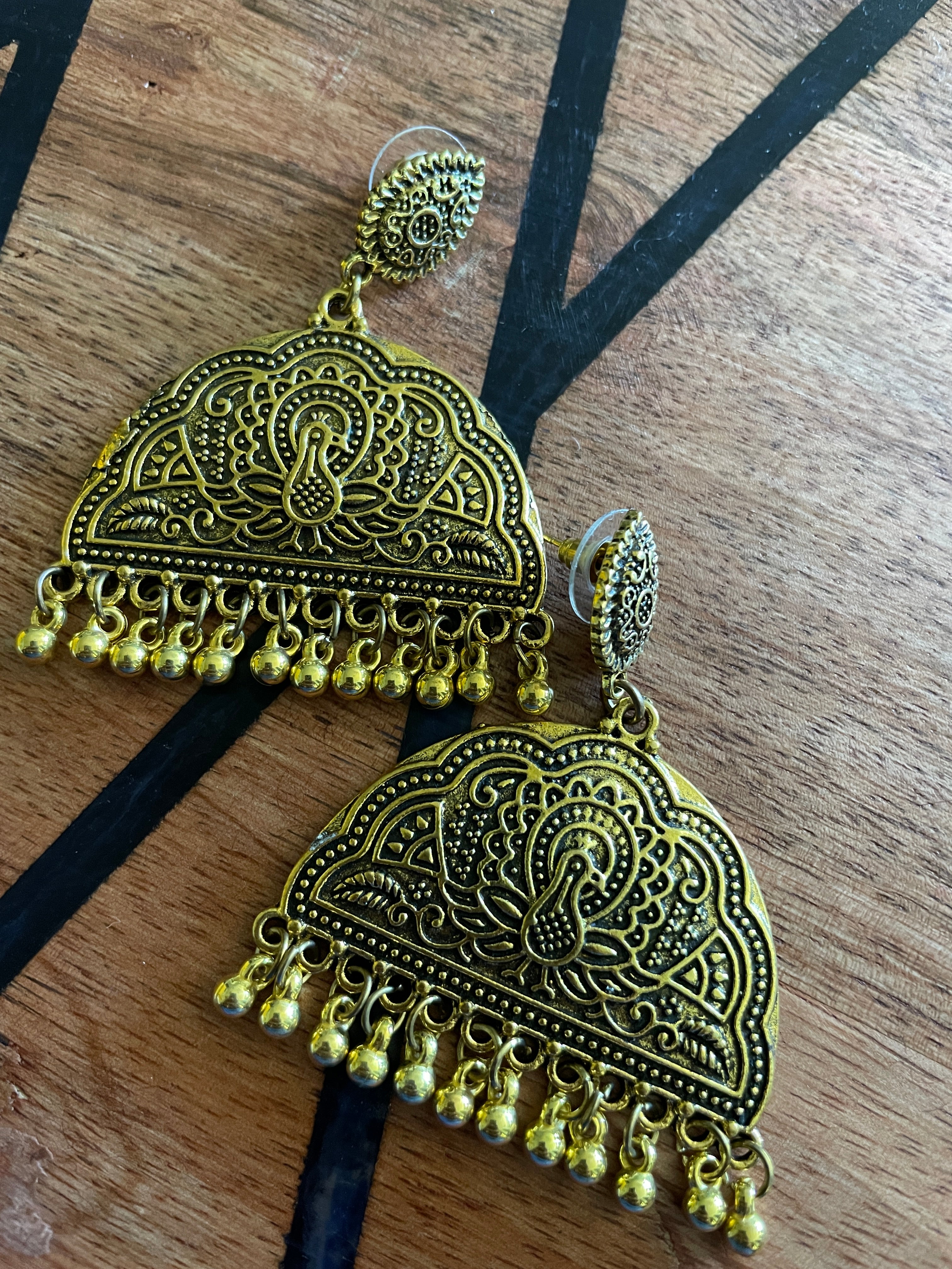 Gold Peacock Earrings