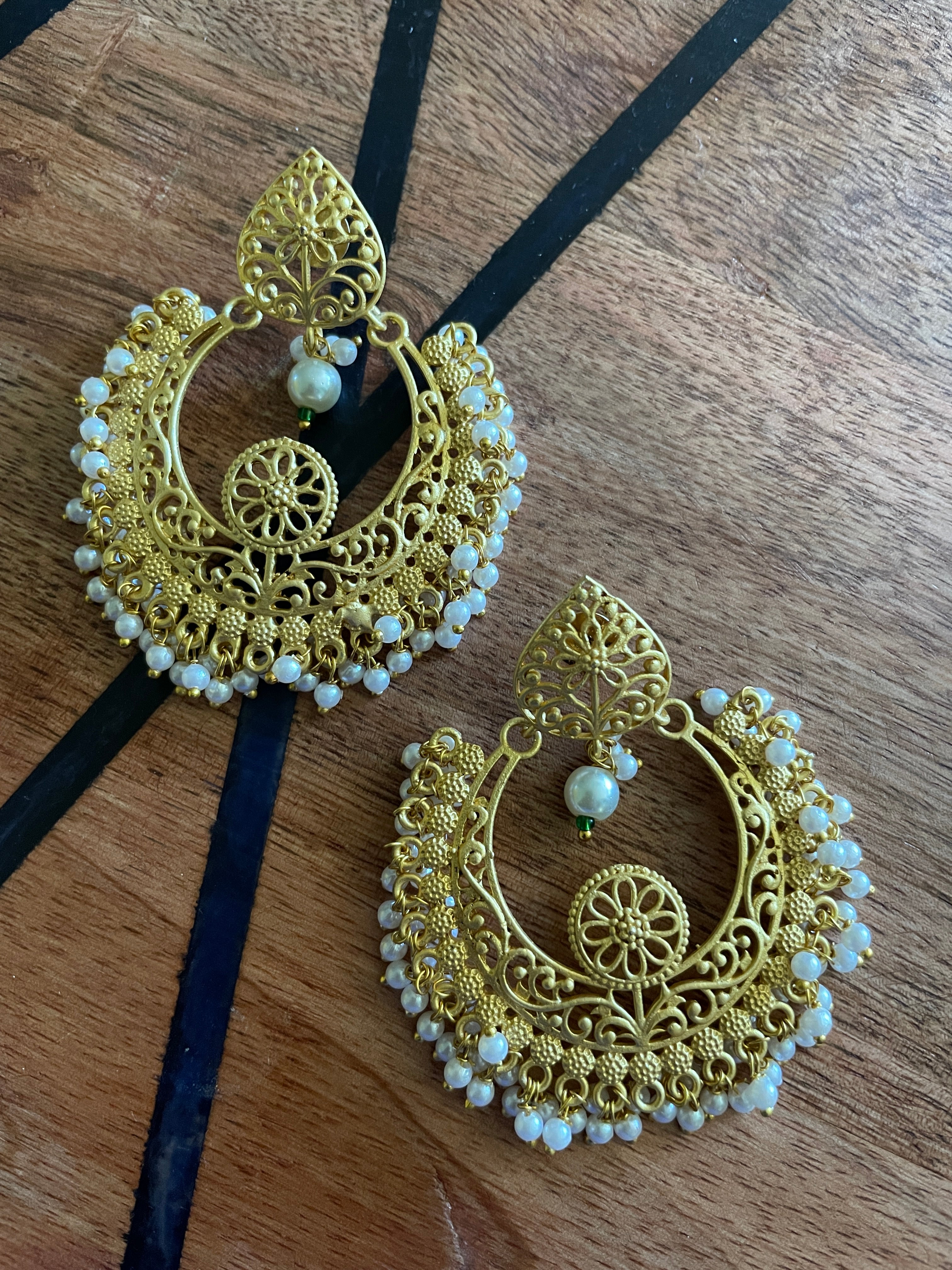 Gold Pearl Bali Earrings