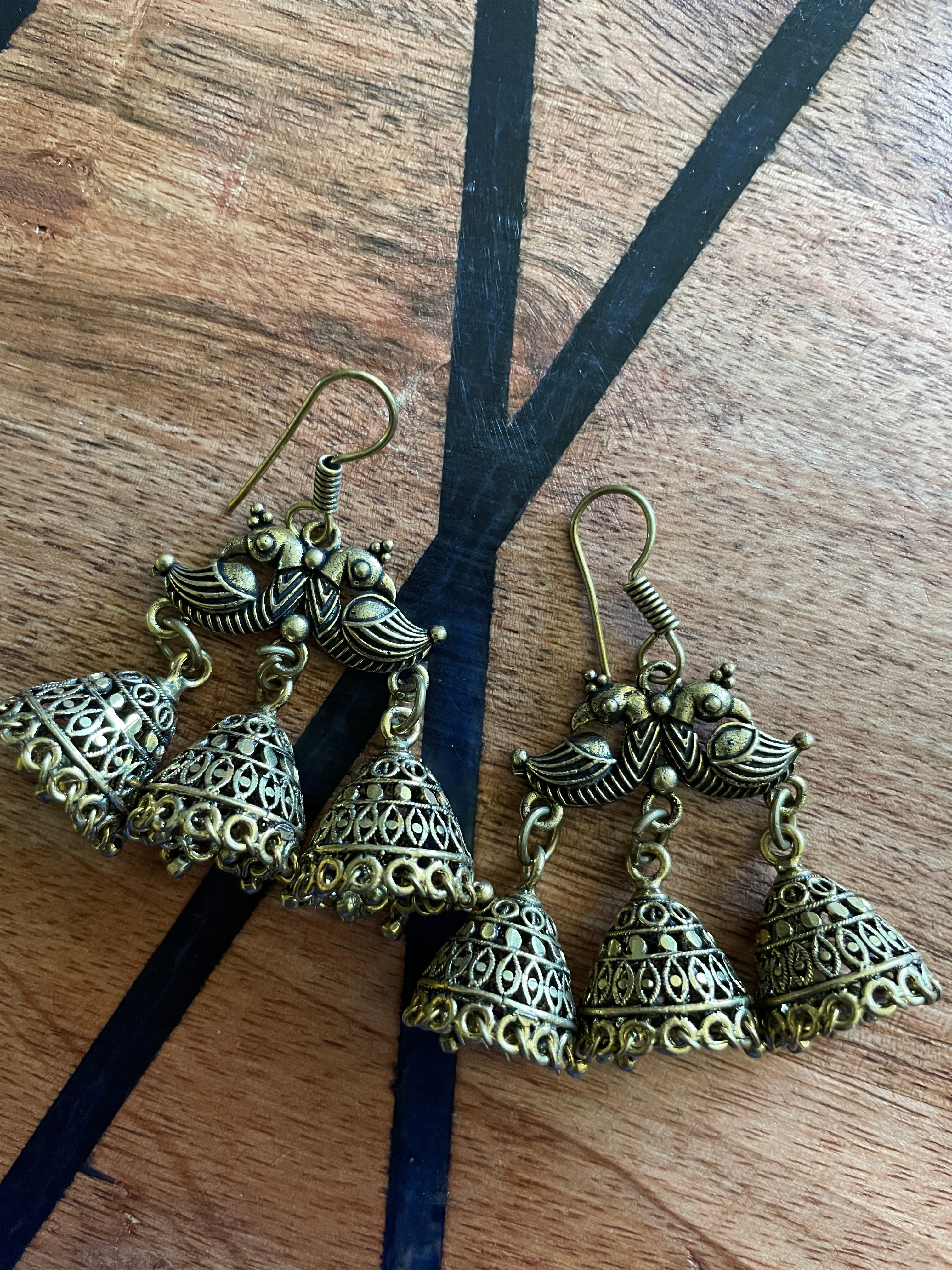 Gold Peacock Multi Jhumka Earrings