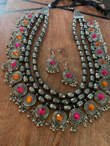 Kundan Long Necklace Silver Polish