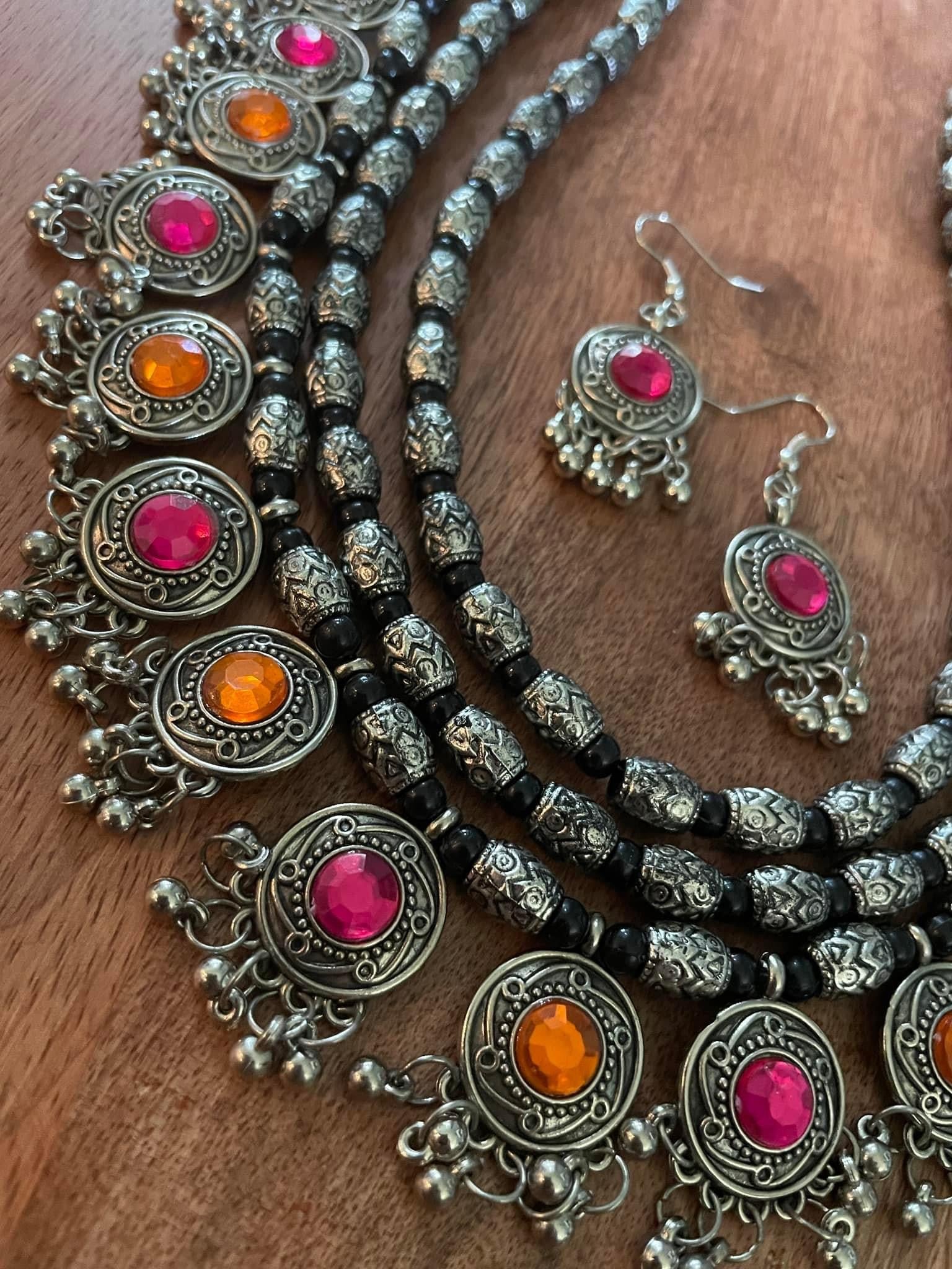 Kundan Long Necklace Silver Polish