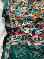 Load image into Gallery viewer, Kantha Silk Saree - Bottle Green
