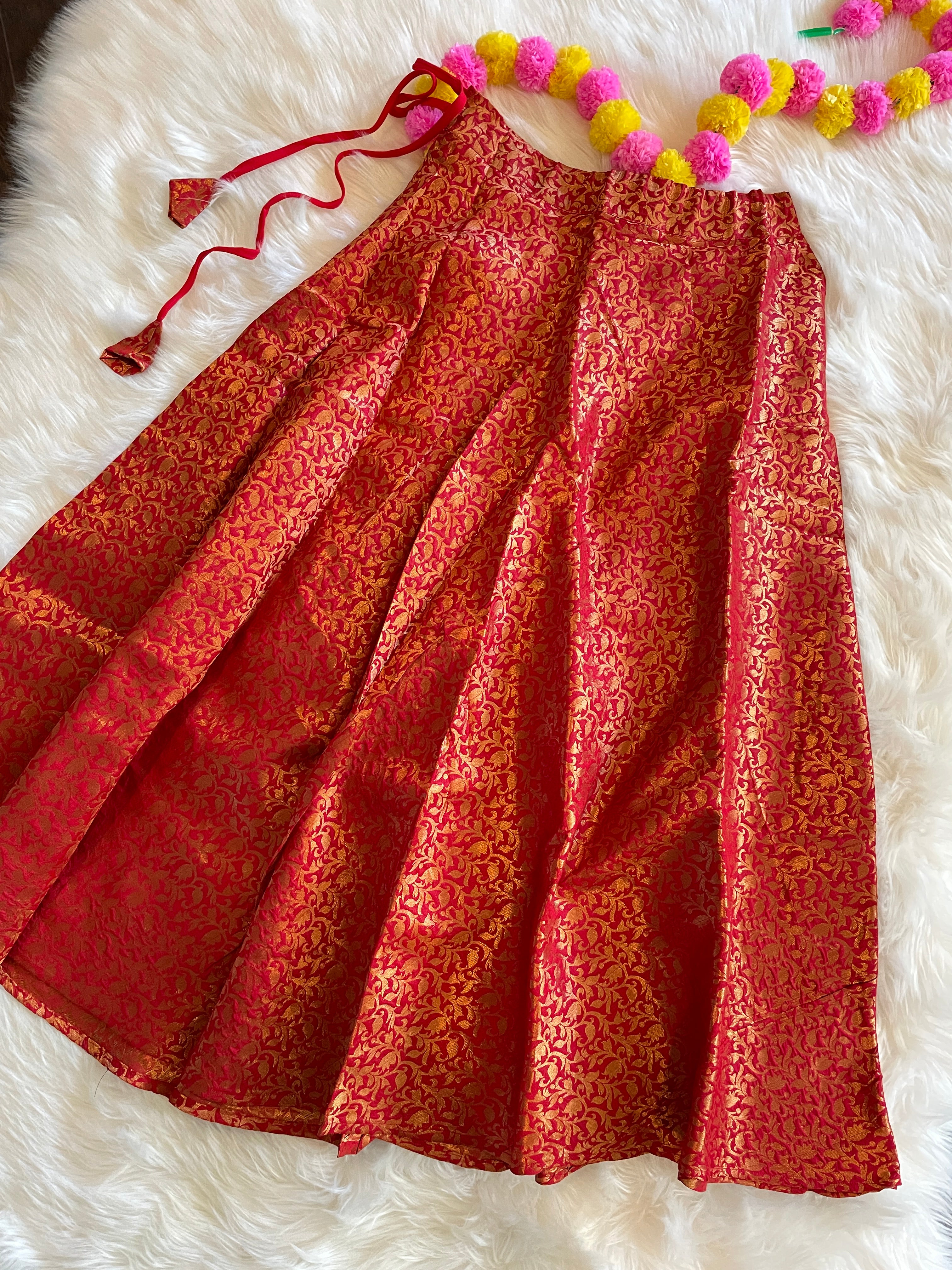 Brocade Silk Skirt - Red