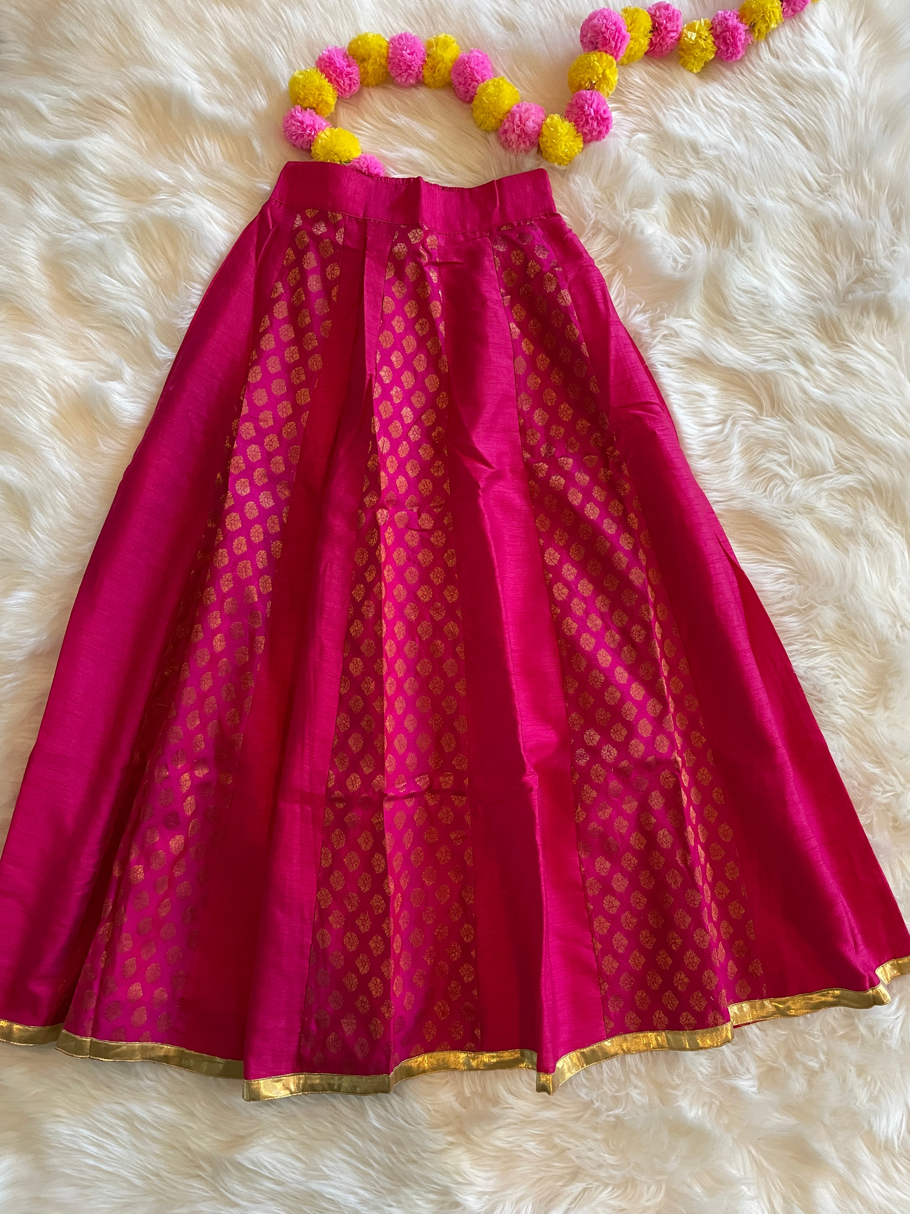 Brocade Silk Panel Skirt - Pink