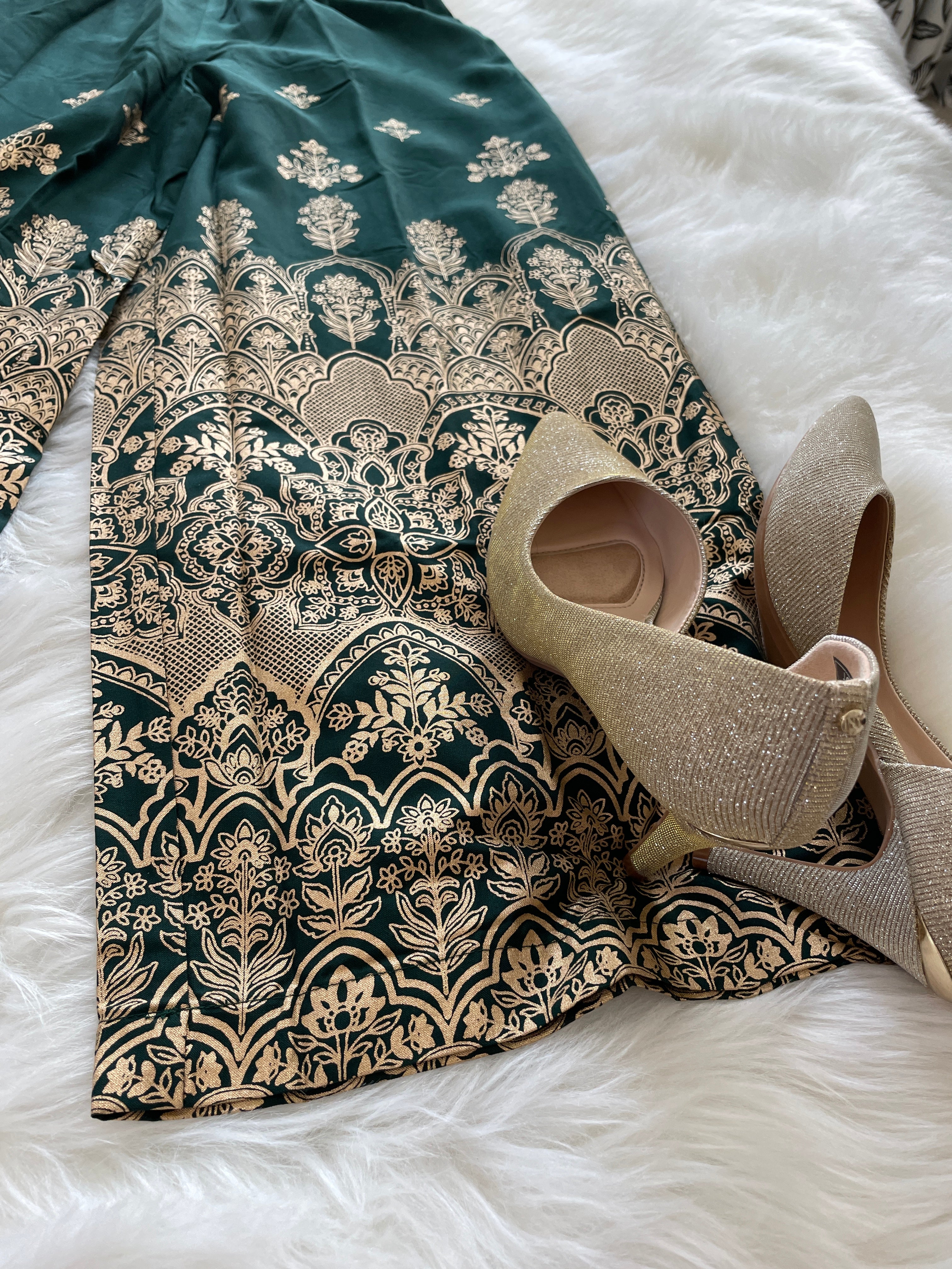 Party Palazzo Gold Print - Bottle Green