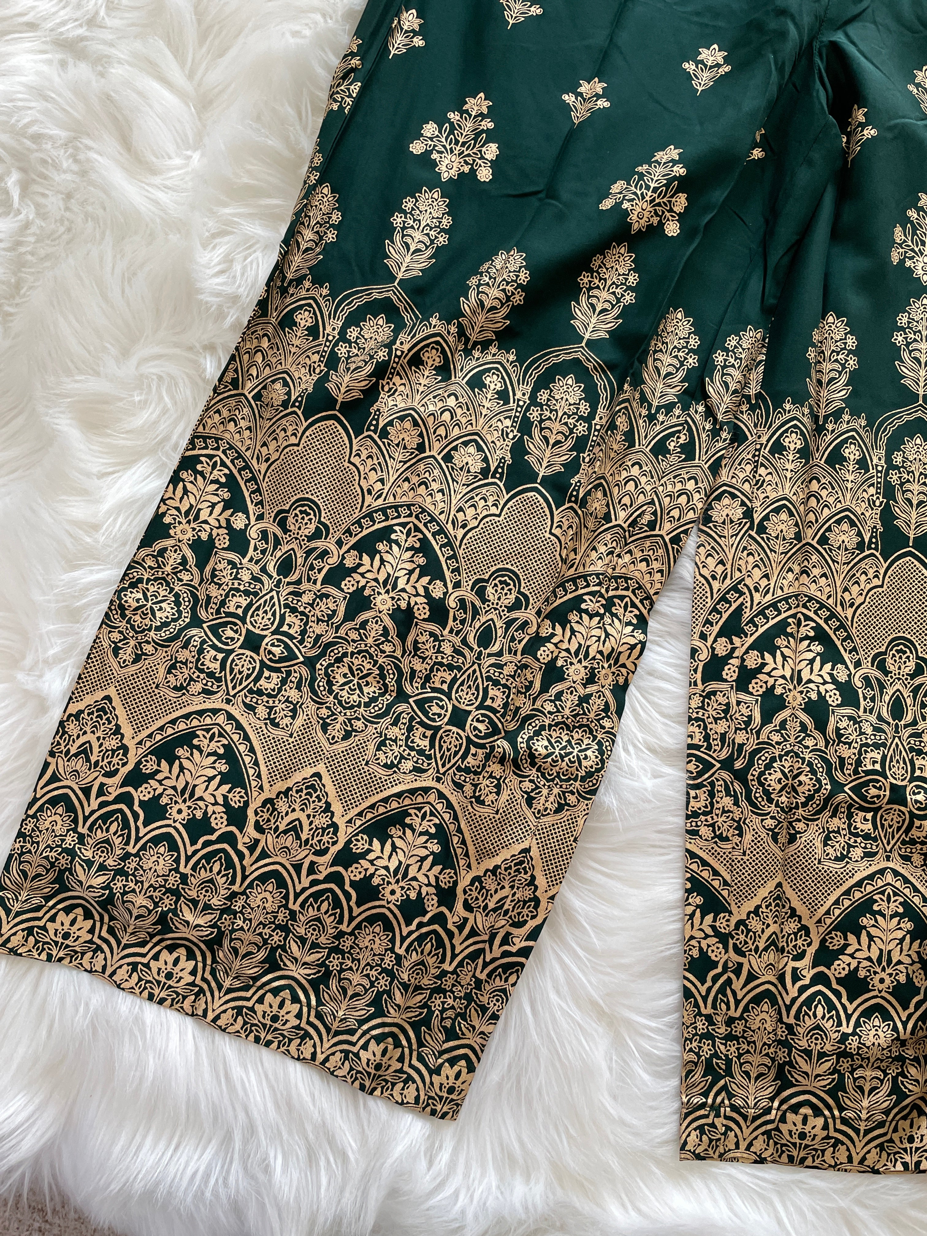 Party Palazzo Gold Print - Bottle Green