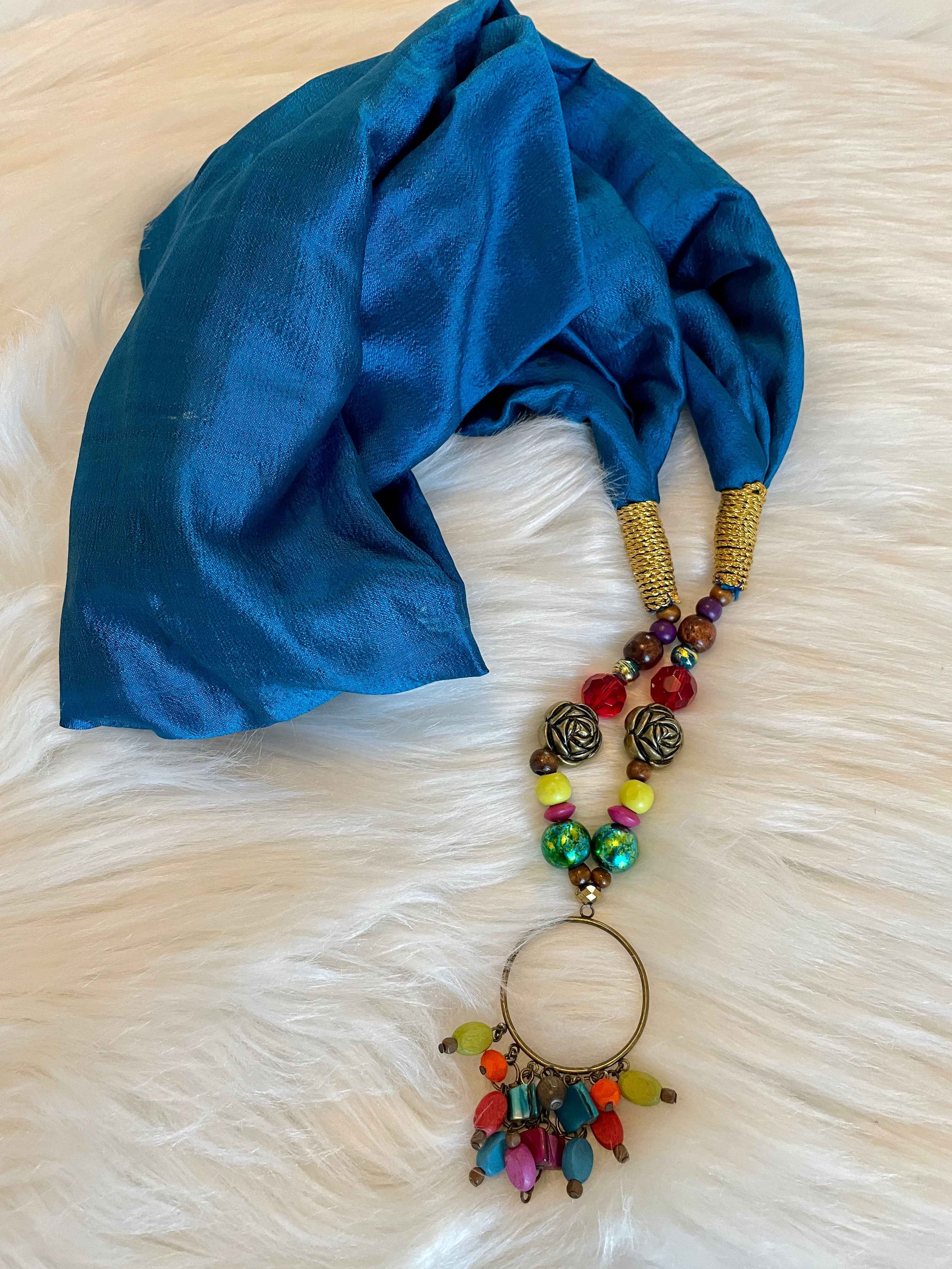 Silk Necklace Scarf - Teal Blue