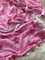 Load image into Gallery viewer, Linen by Linen Embroidered Saree - Pink
