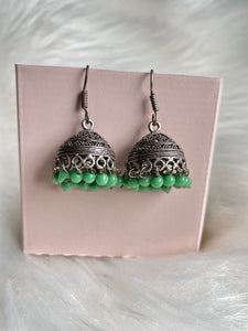 Stone Jhumka Earrings - Mint green