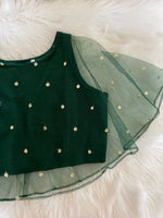 Load image into Gallery viewer, Silk Cape Croptop Blouse - Bottle Green
