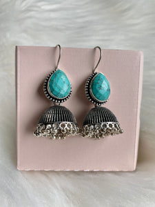 Stone Jhumka Earrings - Turquoise