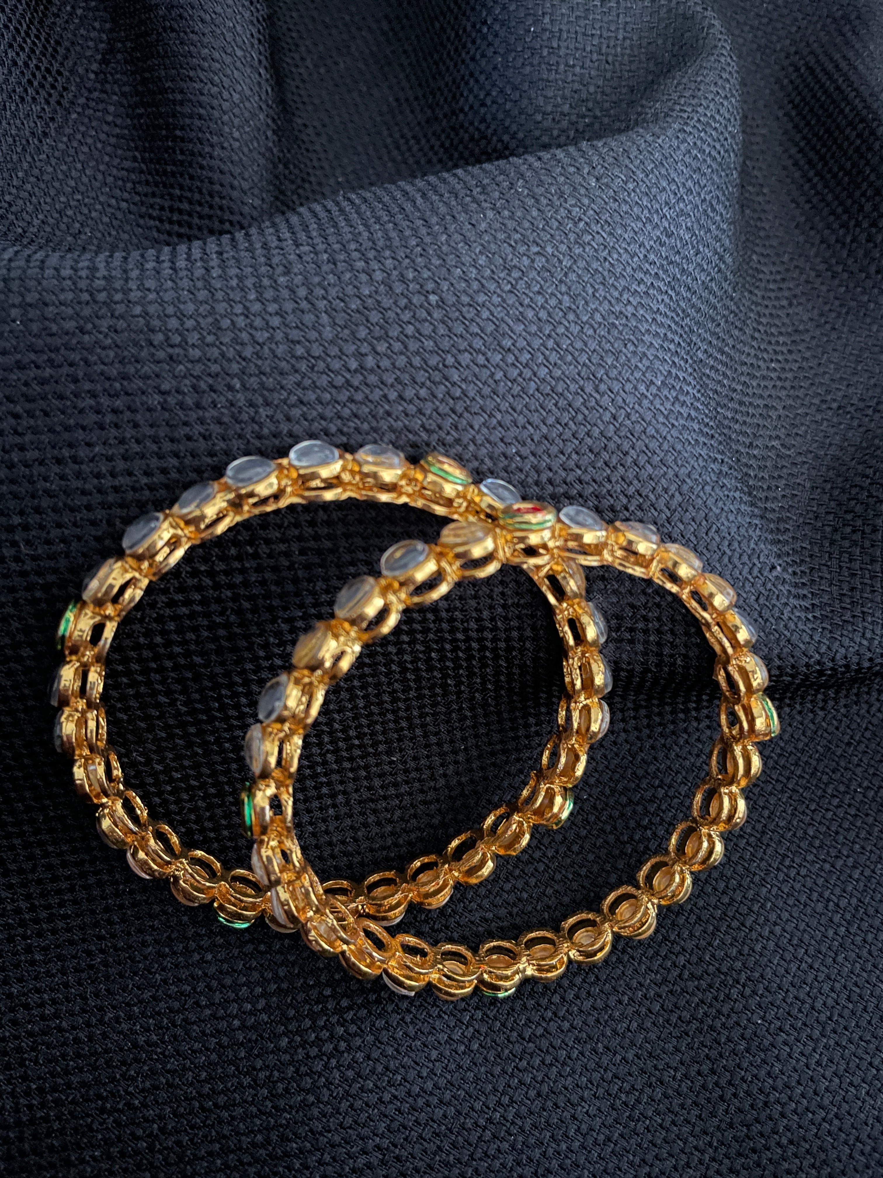 Gold Polish Kundan Bangles Set