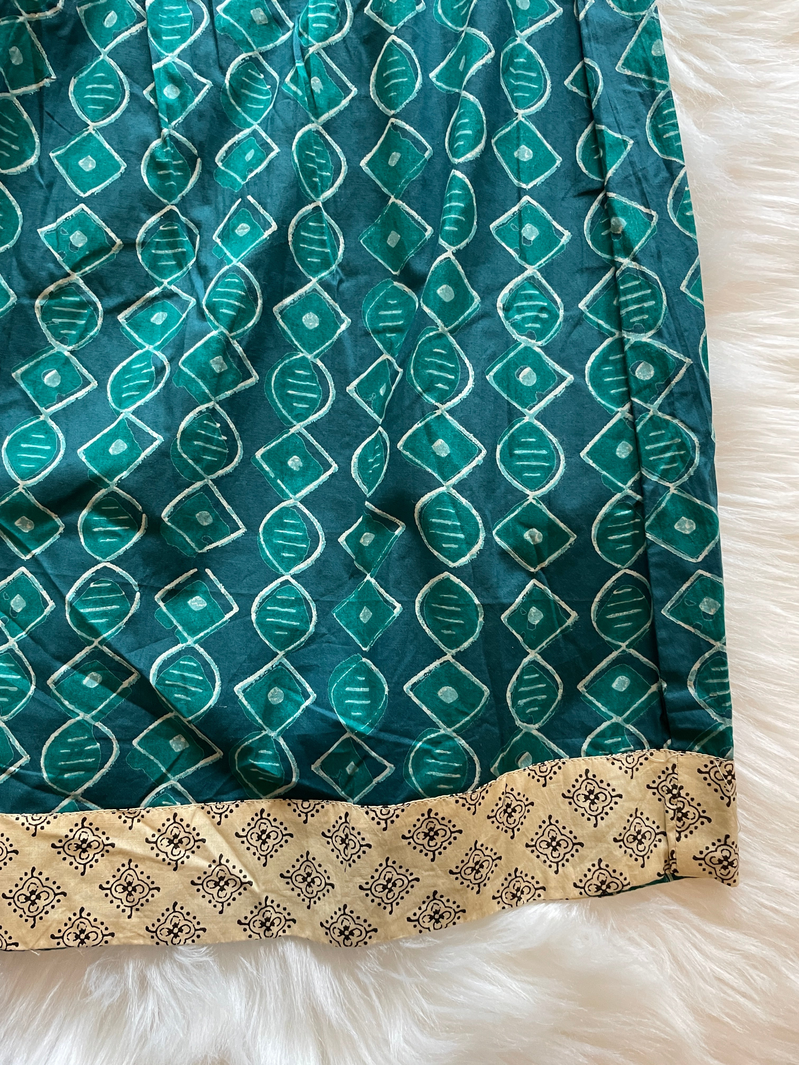 Block Printed Ajrakh Skirt - Teal