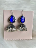 Load image into Gallery viewer, Stone Jhumka Earrings - Royal Blue
