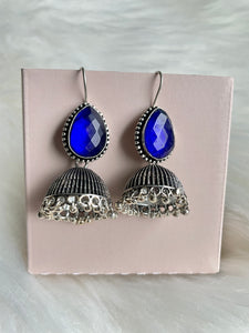 Stone Jhumka Earrings - Royal Blue