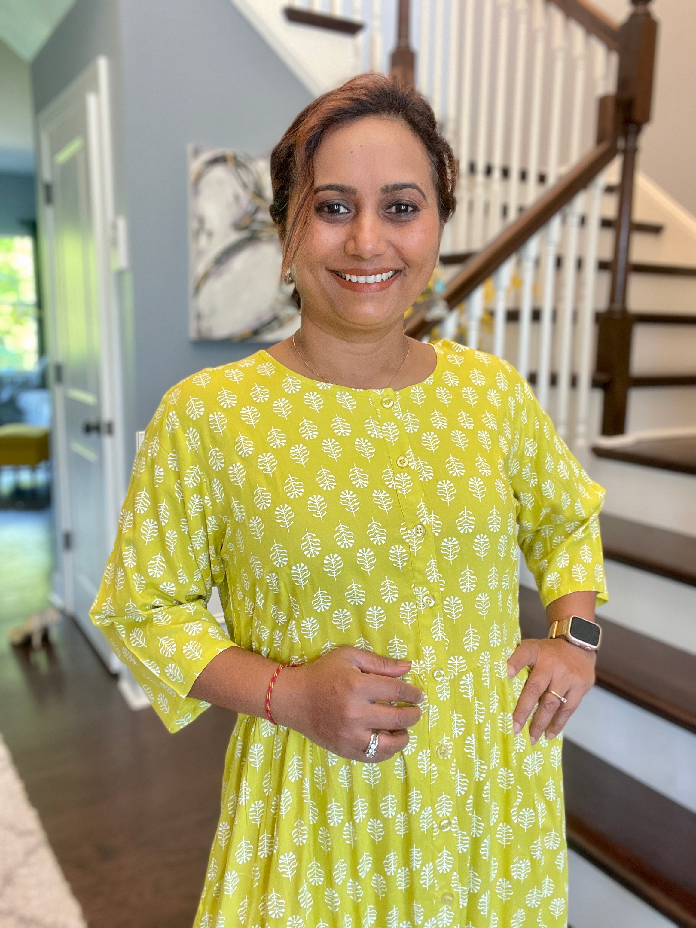 Cotton Dress - Lime Yellow