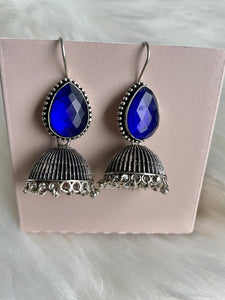 Stone Jhumka Earrings - Royal Blue