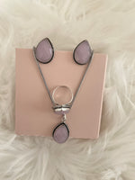 Load image into Gallery viewer, Stone Teardrop Necklace Set - Rose quartz
