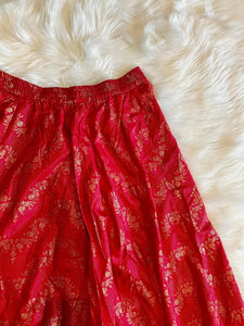 Silk Gold Print Skirt -  Red