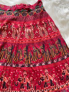 Wraparound Block Print Skirt - Red