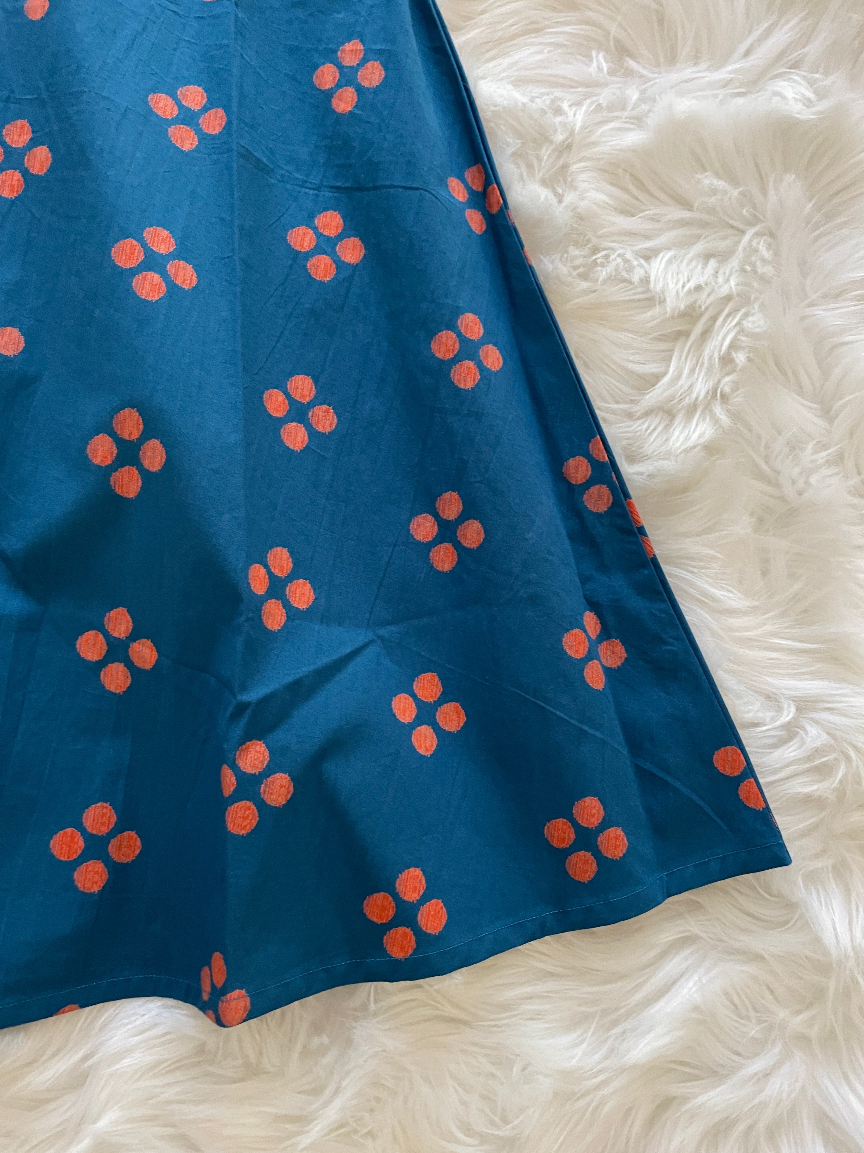 Cotton Block Print Dress - Indigo Blue