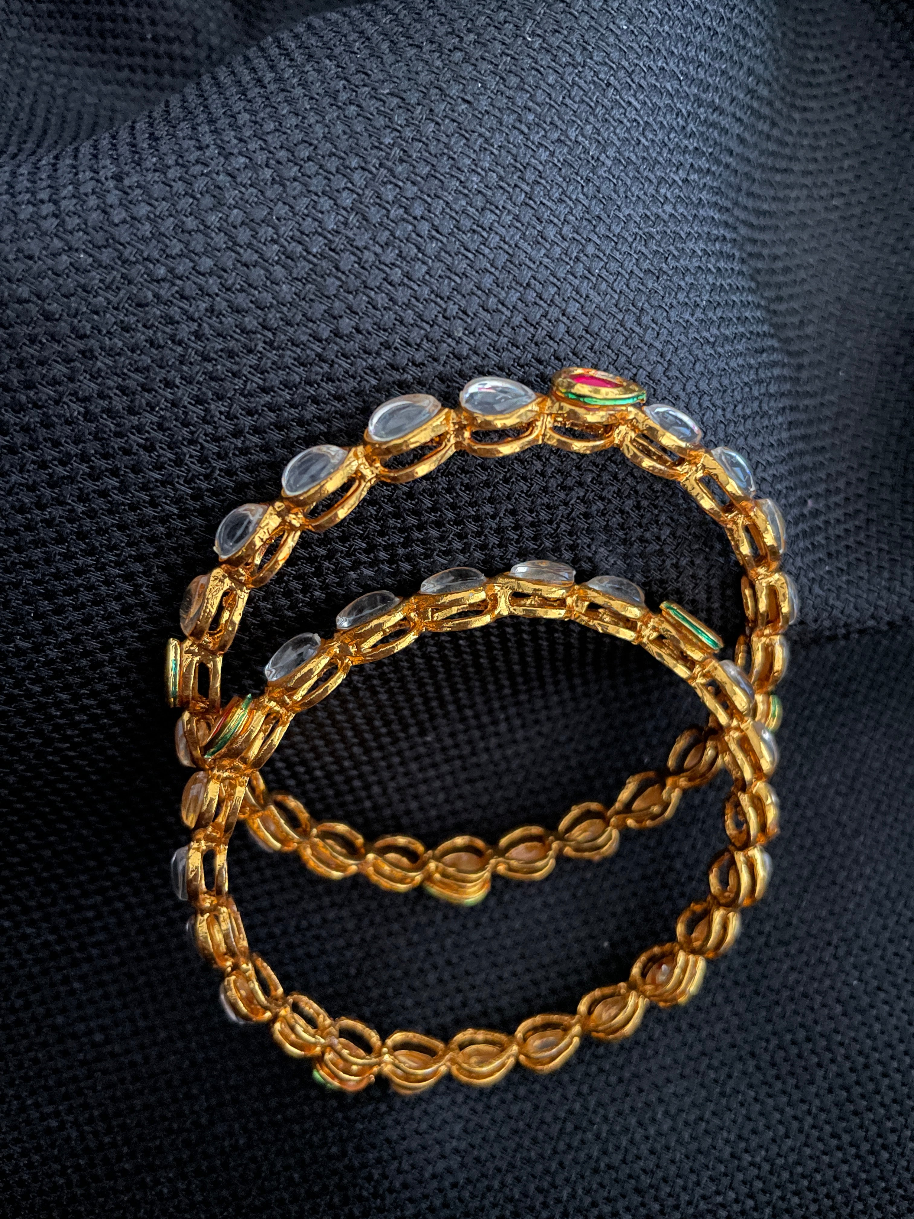 Gold Polish Kundan Bangles Set