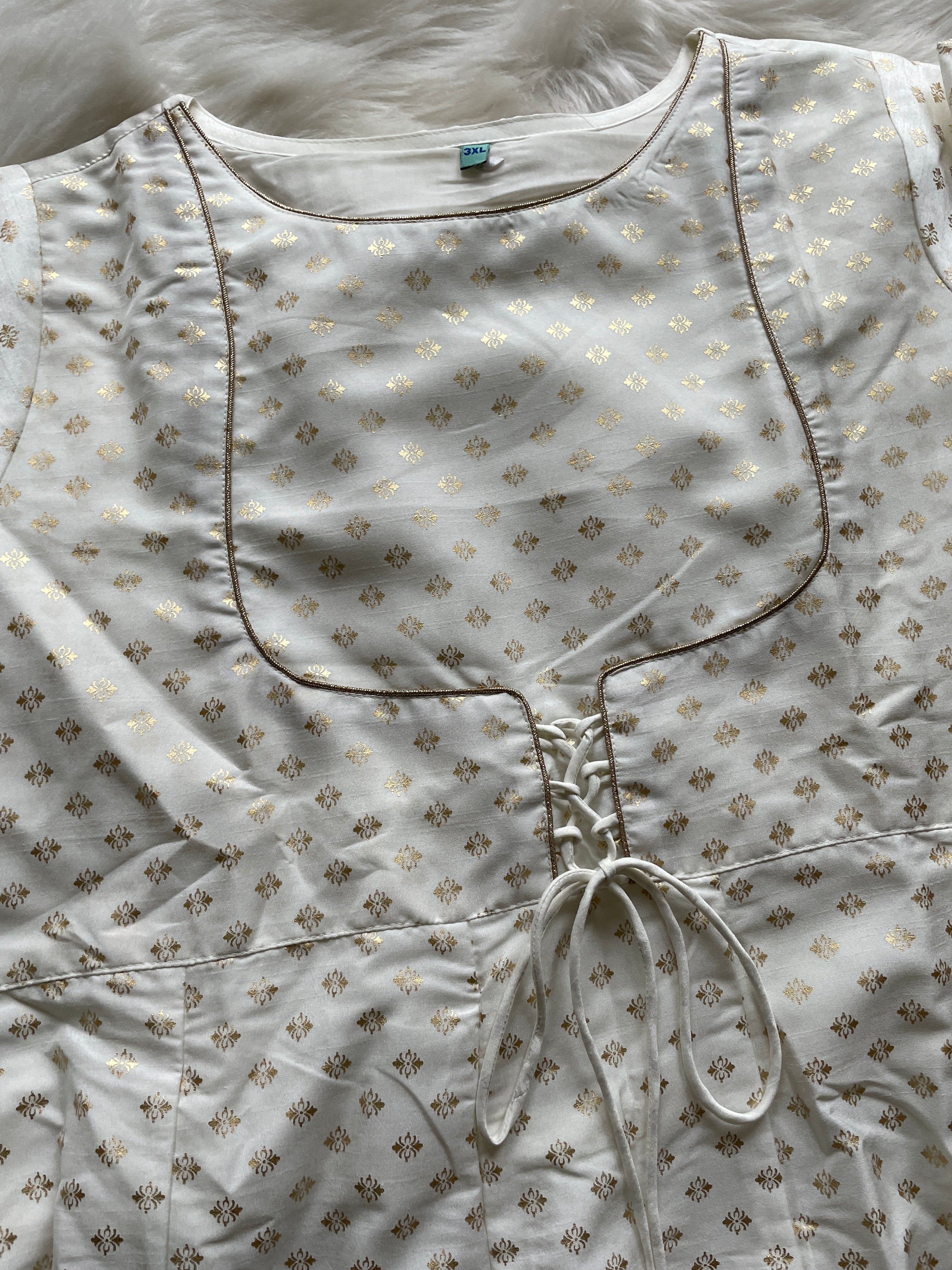 Printed Dress - White with Gold print