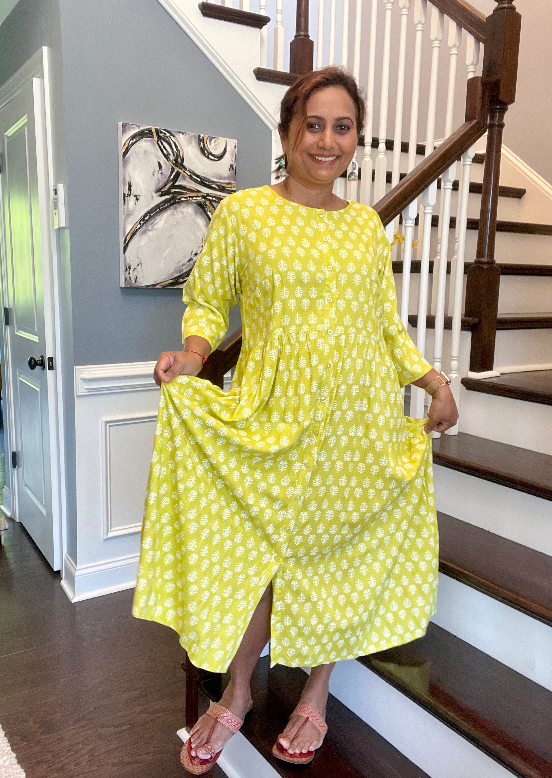 Cotton Dress - Lime Yellow