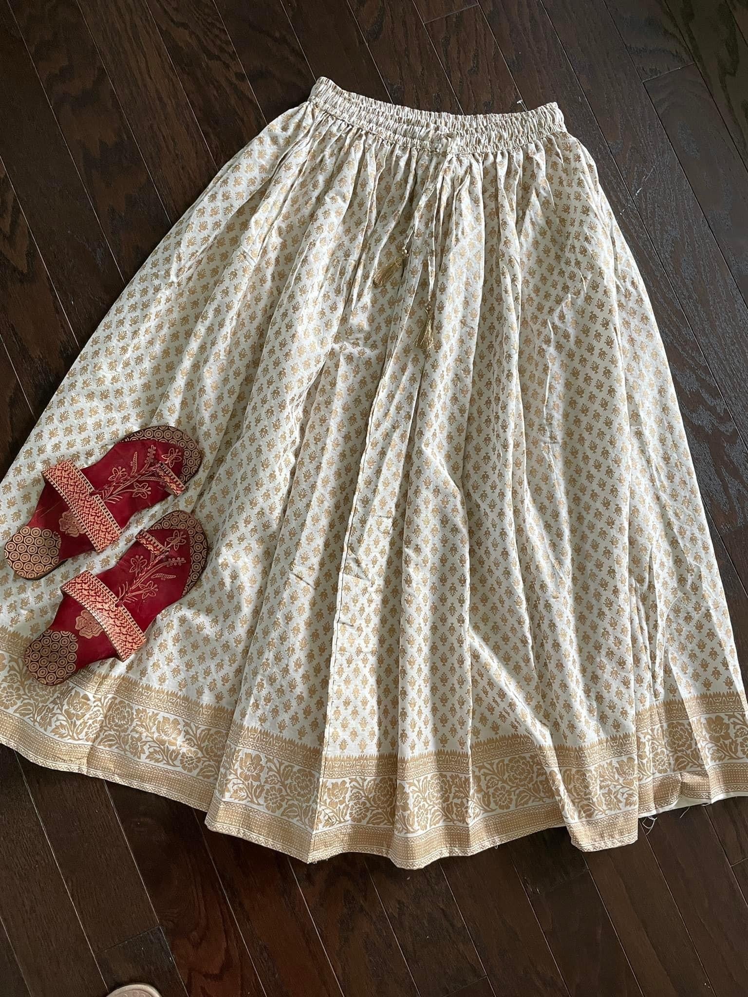 Gold Printed Skirt - White