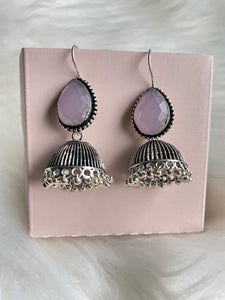 Stone Jhumka Earrings - Pink