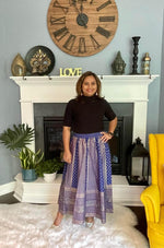 Load image into Gallery viewer, Silk Gold Print Skirt - Cobalt Blue
