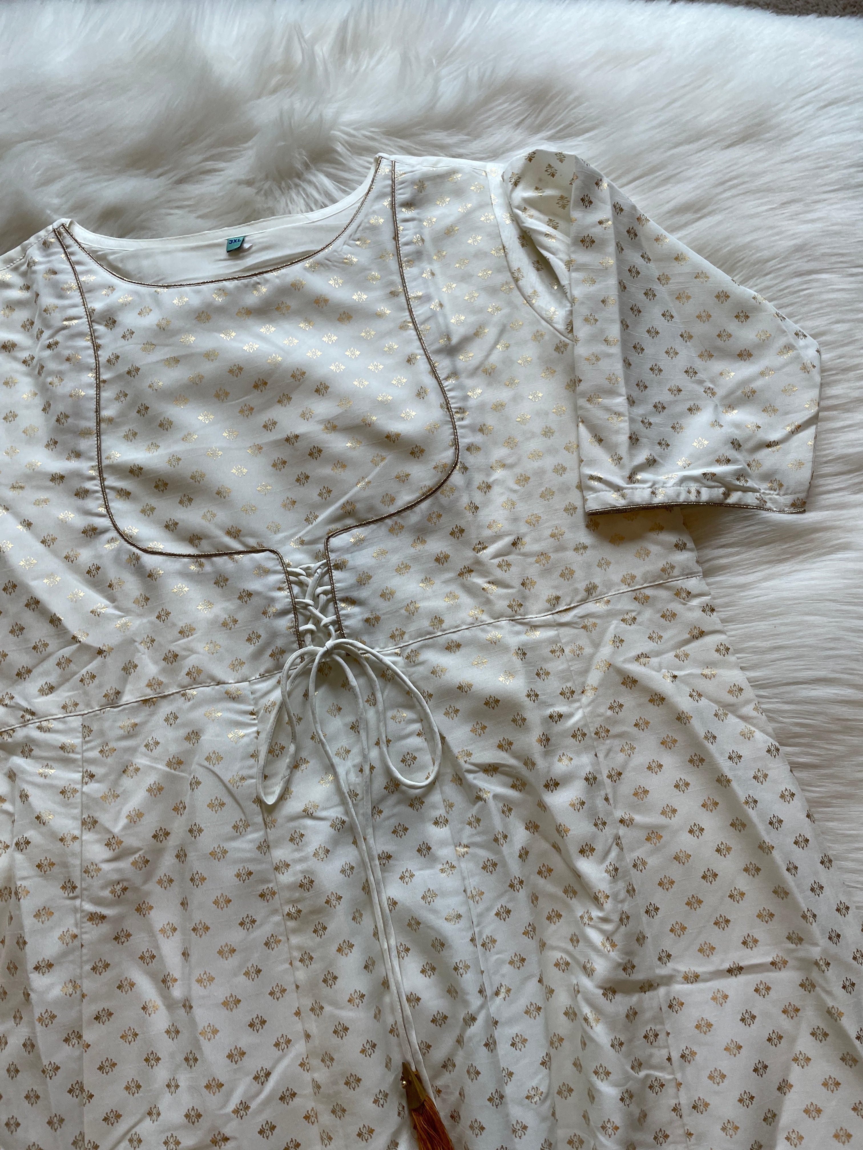 Printed Dress - White with Gold print