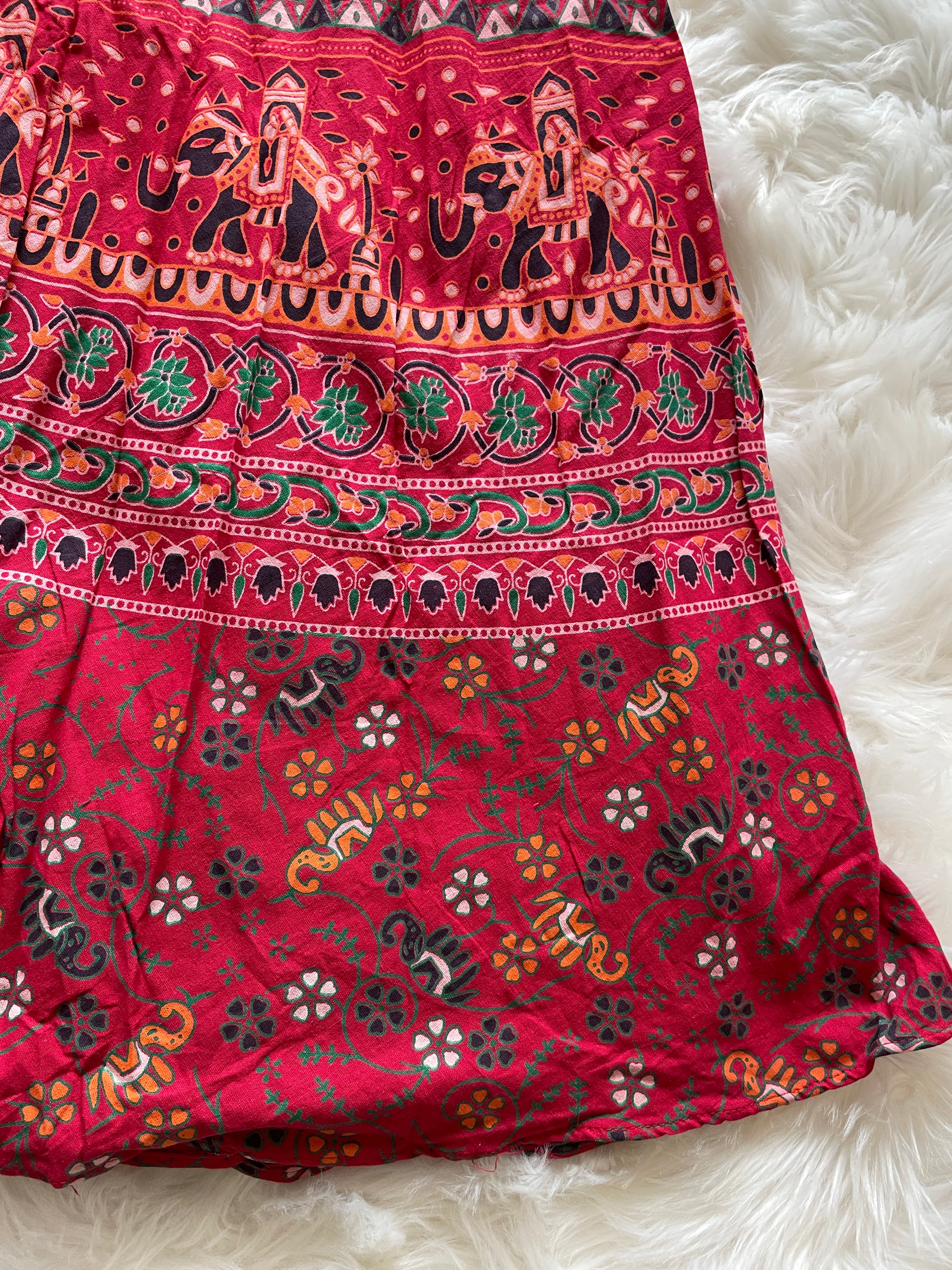 Wraparound Block Print Skirt - Red