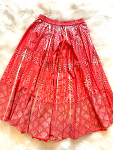 Silk Silver Print Skirt - Coral