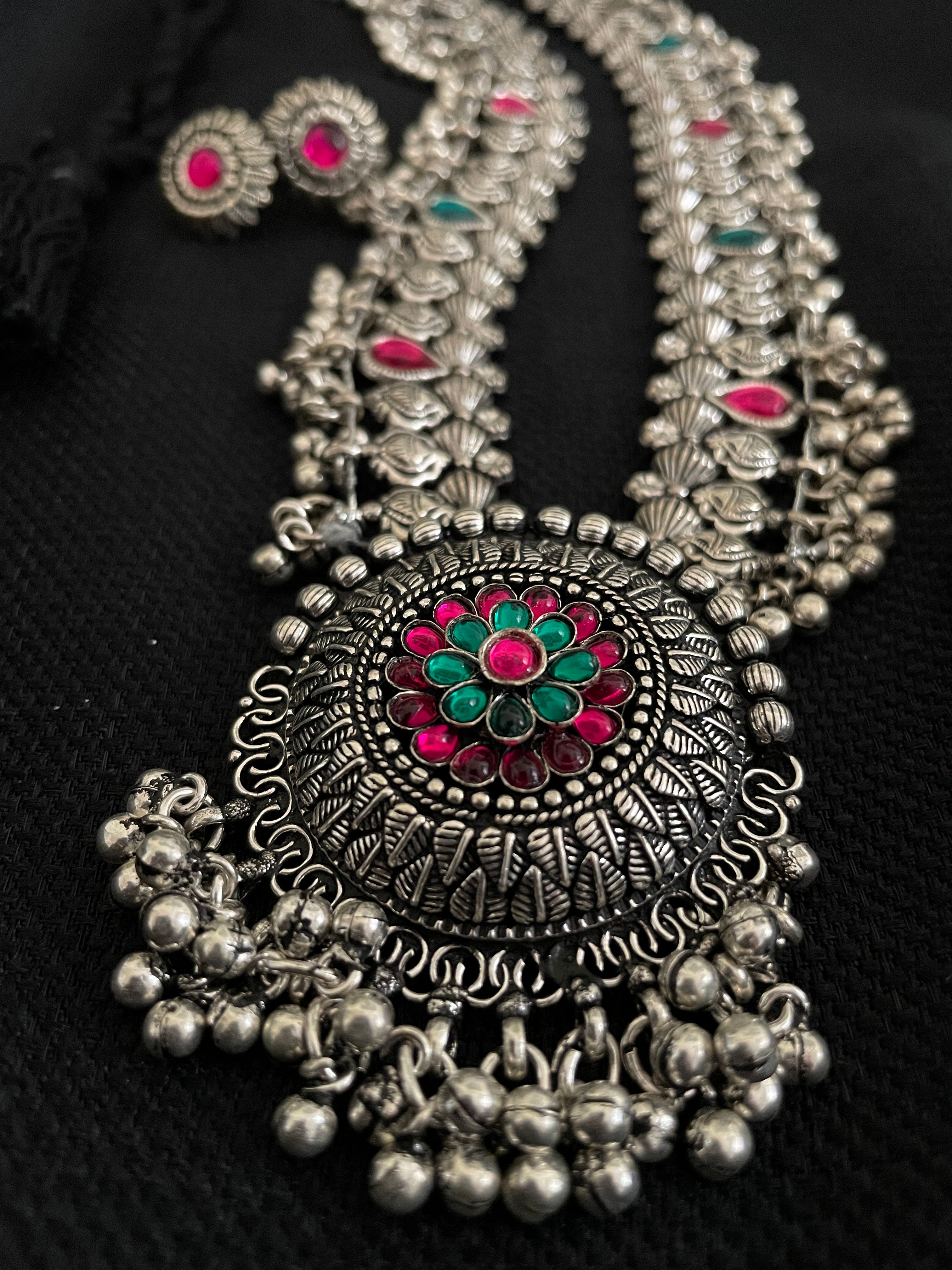 Long Saaz Necklace Antique Silver