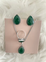 Load image into Gallery viewer, Stone Teardrop Necklace Set - Emerald Green
