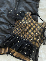 Load image into Gallery viewer, Brocade Silk Kurti Blouse - Black
